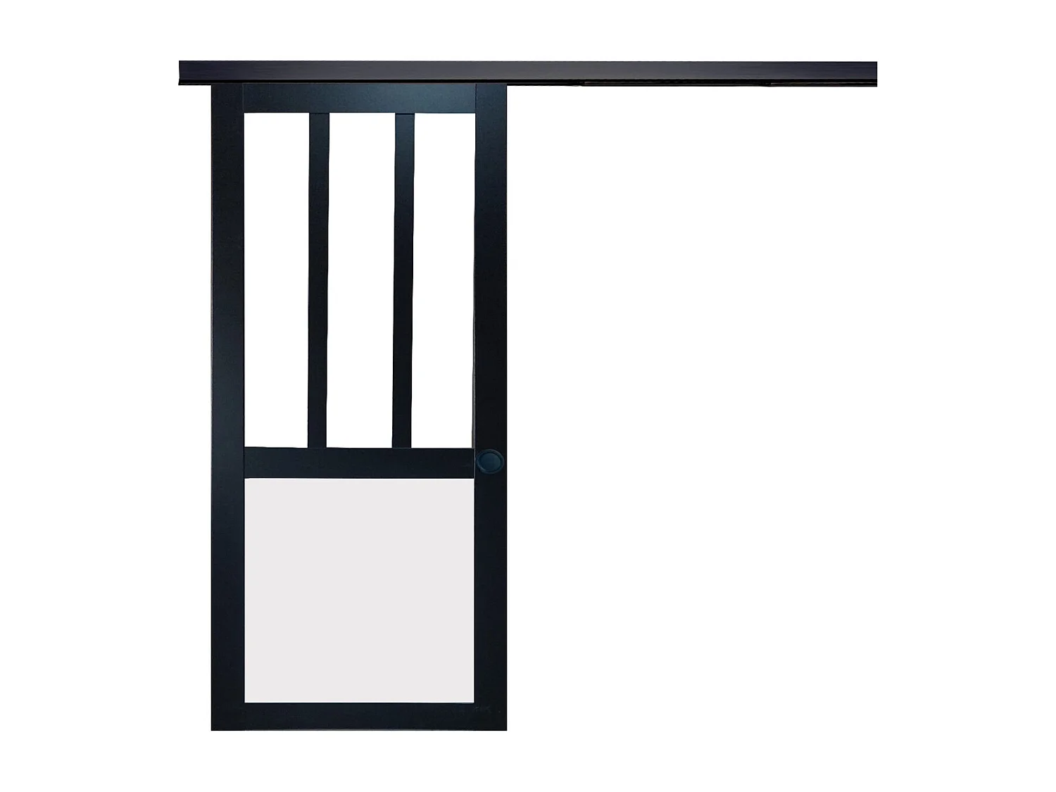 Porta scorrevole da officina nera, con vetro bianco H204 x L73 cm, binario in alluminio nero, conchiglie nere per GD MENUISERIES