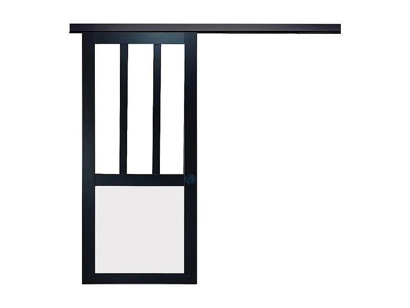 Puerta corredera de taller negra y paneles blancos Vitree H204 x L73 + riel de aluminio negro y 2 carcasas negras