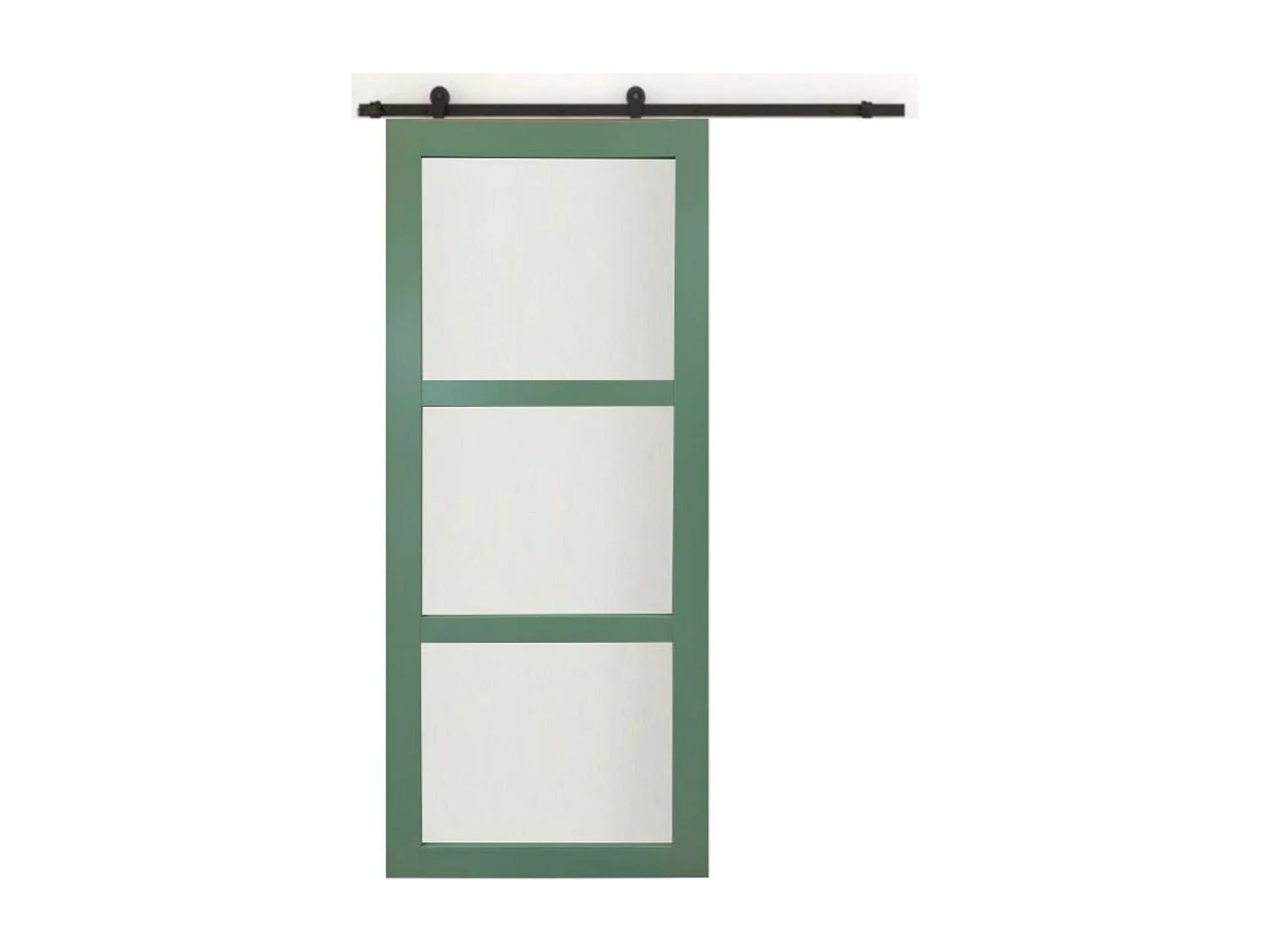 Porte Coulissante Vert Ral 6021 Vitree H204 X L83 + Rail A Roulette Gd Menuiseries