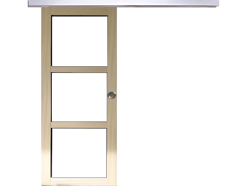 Porte Coulissante Bois Ayous Vitrage Transparent H204 X L73 + Rail Alu Et Coquilles Gd Menuiseries