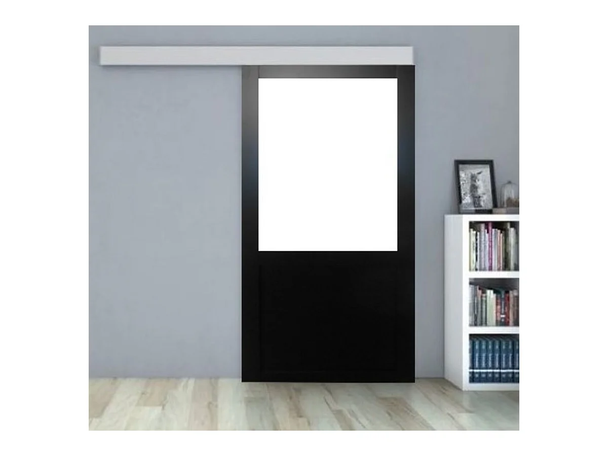 Porte Coulissant Atelier Noir Vitree H204 X L93 Sans Meneau + Rail Alu Gd Menuiseries