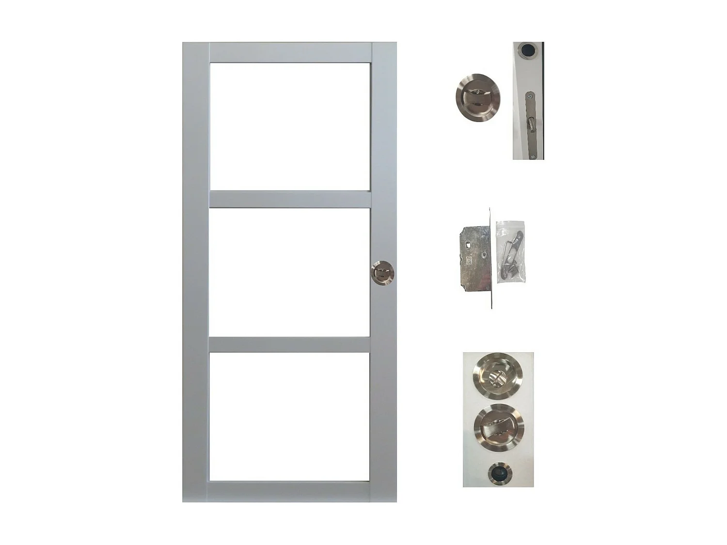 Porte Coulissante Greyria Gris Clair Ral7035 Vitrage Transparent H204 X L73 + Serrure A  Condamnation Gd Menuiseries