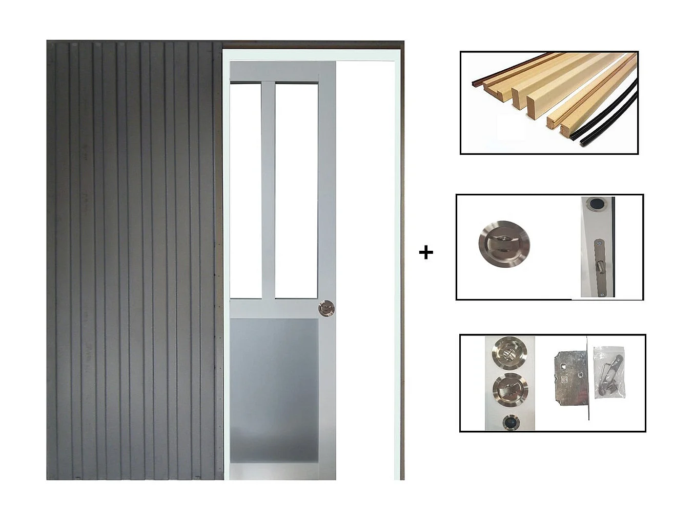 Porta Scorrevole Workshop Bianca e Pannelli Vetro Grigio RAL7035 H204 x L73 + Sistema Pocket e kit di finitura inclusi