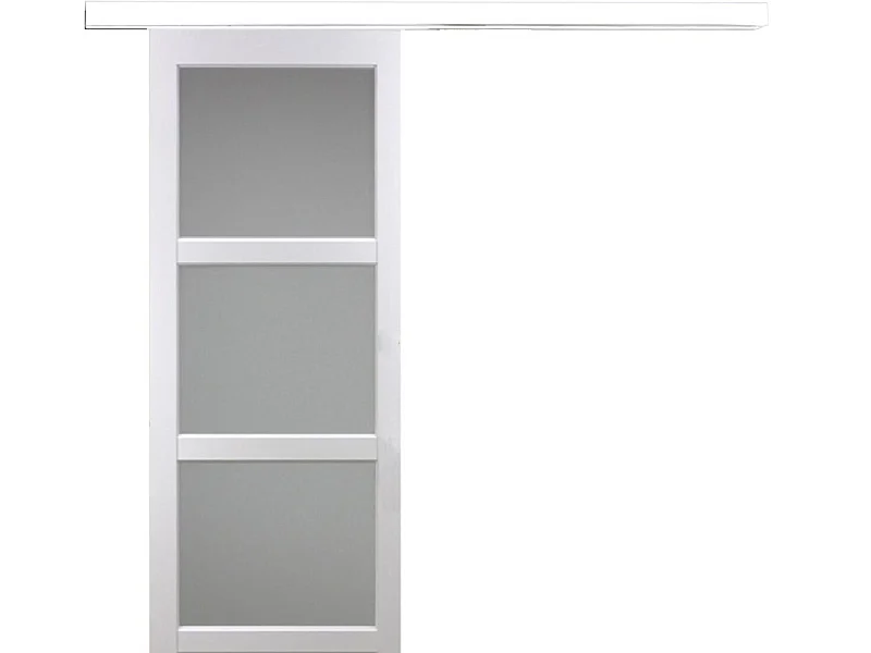 Porte Coulissante Kenya Blanc Vitree H204 X L93 + Rail Aluminium Bandeau Blanc Gd Menuiseries