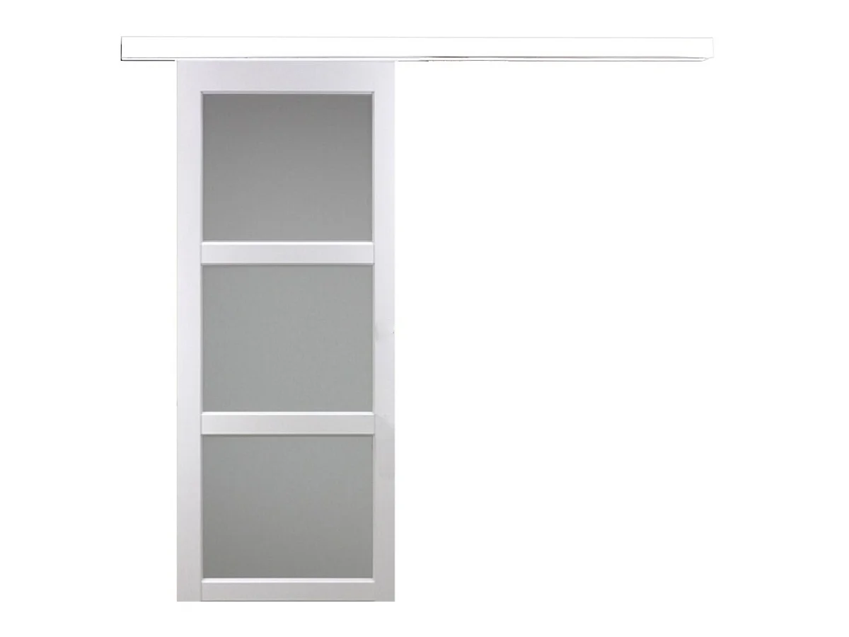 Porte Coulissante Kenya Blanc Vitree H204 X L93 + Rail Aluminium Bandeau Blanc Gd Menuiseries