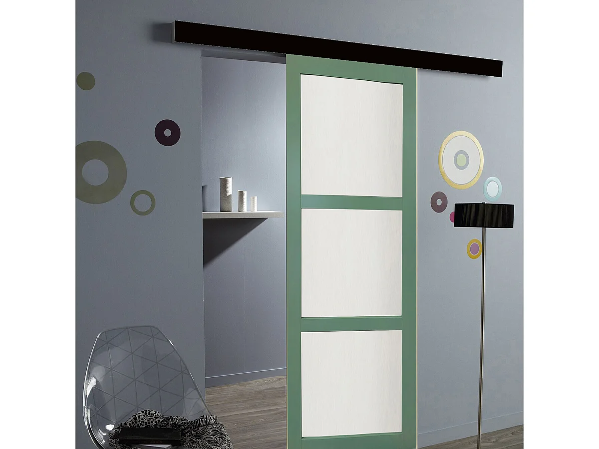 Puerta corredera de cristal verde Al 204 x L 73 + riel negro sin manilla