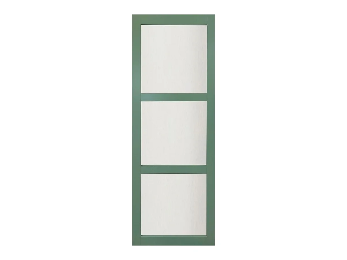 Porta Scorrevole Verde Ral 6021 Vetrata H204 x L73 + Binario Alluminio Nero e 2 Gusci Neri