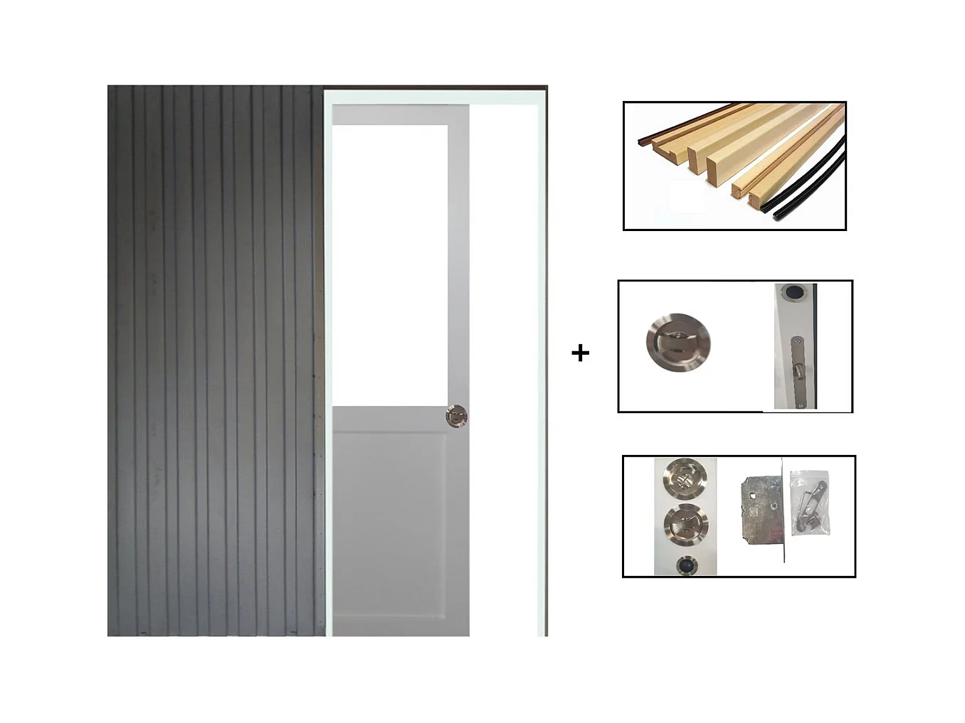 Porte Coulissant Atelier Blanc H204 X L83 Sans Meneau + Systeme De Galandage Et Kit De Finition Inclus Gd Menuiseries
