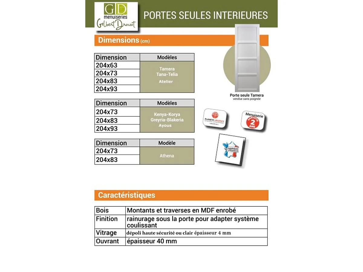 Porte Coulissante Tamera Blanc H204 X L63 Et Coquilles Gd Menuiseries