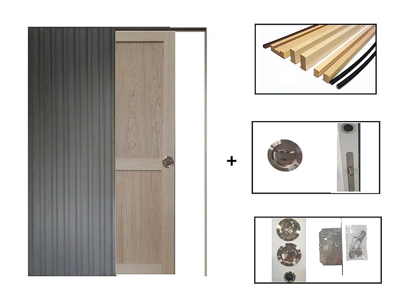 Porte Coulissante Atelier 2 Panneaux Chene H204 X L73 + Systeme De Galandage Et Kit De Finition Inclus Gd Menuiseries