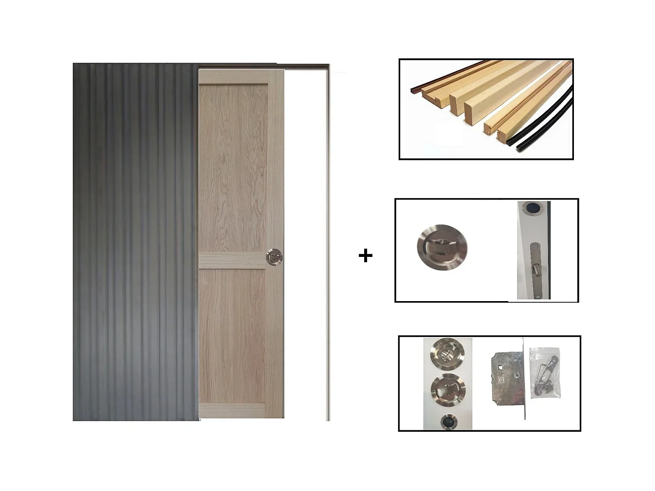 Porte Coulissante Atelier 2 Panneaux Chene H204 X L73 + Systeme De Galandage Et Kit De Finition Inclus Gd Menuiseries