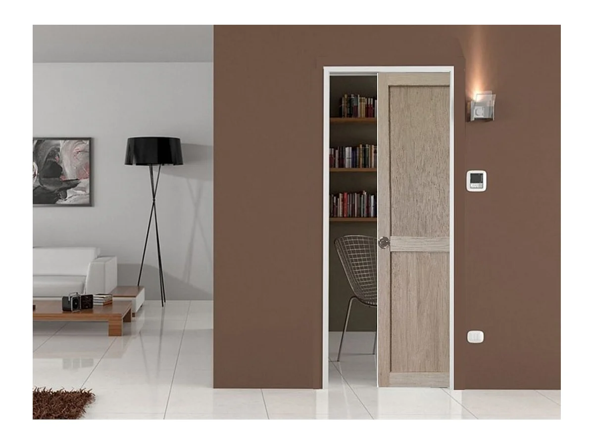 Porte Coulissante Atelier 2 Panneaux Chene H204 X L73 + Systeme De Galandage Et Kit De Finition Inclus Gd Menuiseries