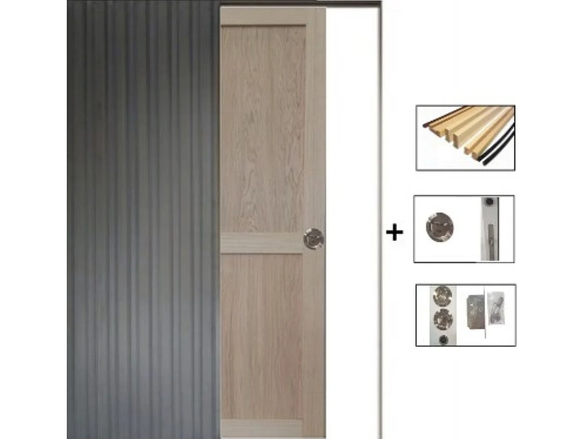 Porte Coulissante Atelier 2 Panneaux Chene H204 X L73 + Systeme De Galandage Et Kit De Finition Inclus Gd Menuiseries