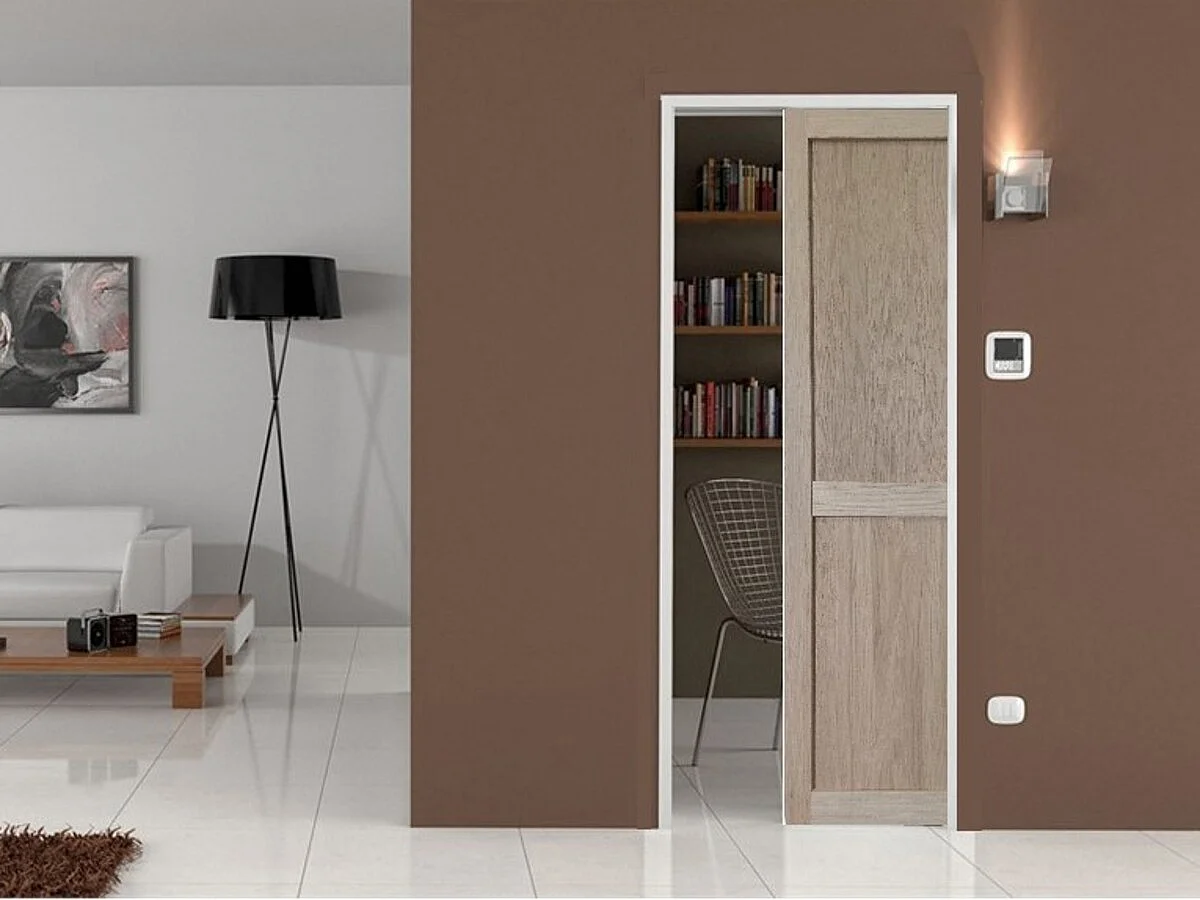 Porte Coulissante Atelier 2 Panneaux Chene H204 X L73 + Systeme De Galandage Et Kit De Finition Inclus Gd Menuiseries