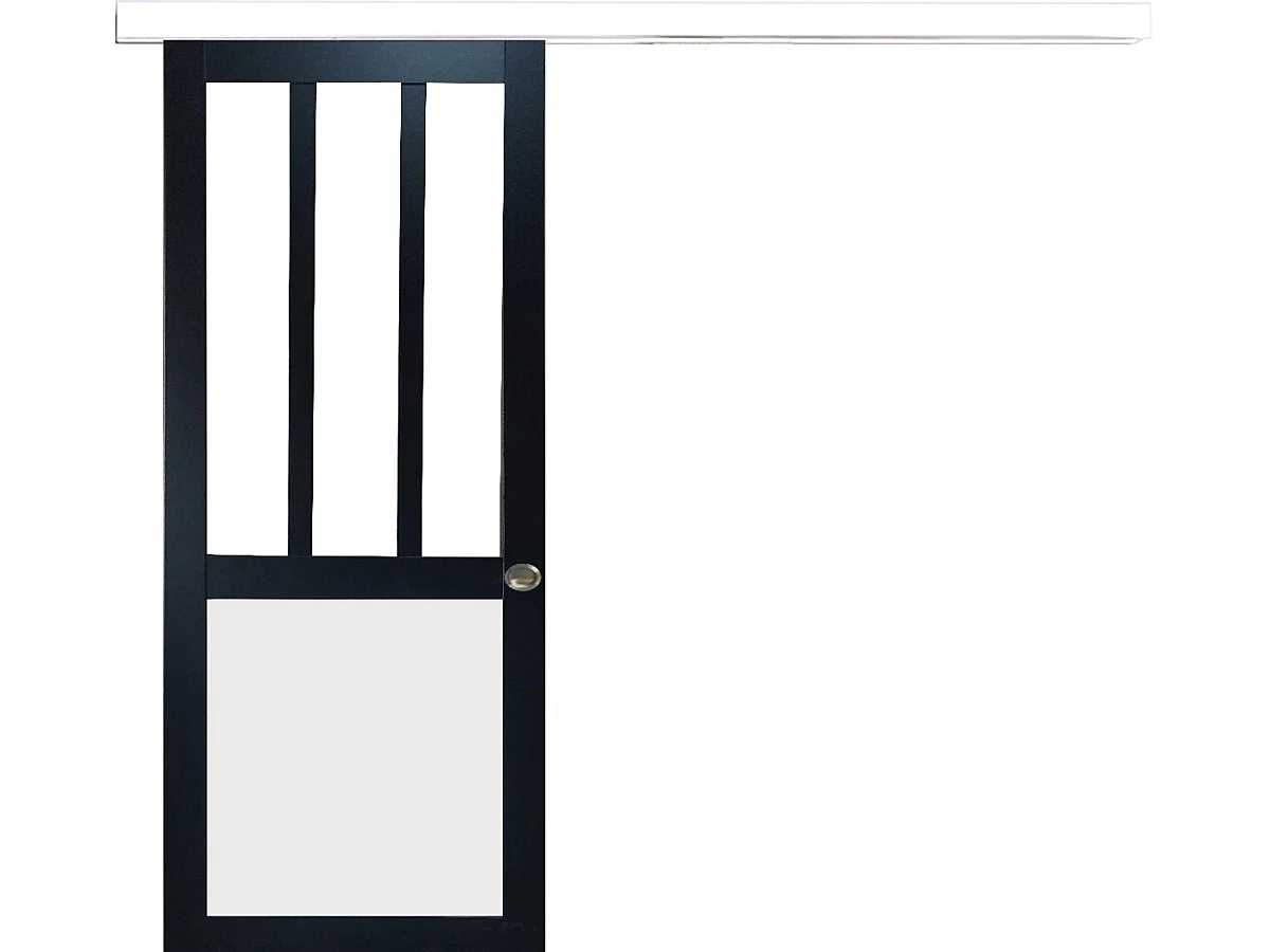 Puerta corredera de taller negra y paneles blancos Vitree H204 x L73 + carril de aluminio listón blanco y 2 carcasas