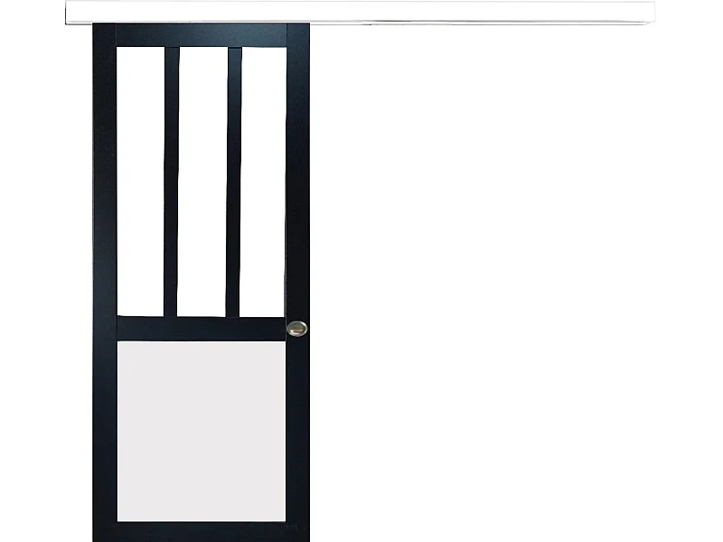 Puerta corredera de taller negra y paneles blancos Vitree H204 x L73 + carril de aluminio listón blanco y 2 carcasas