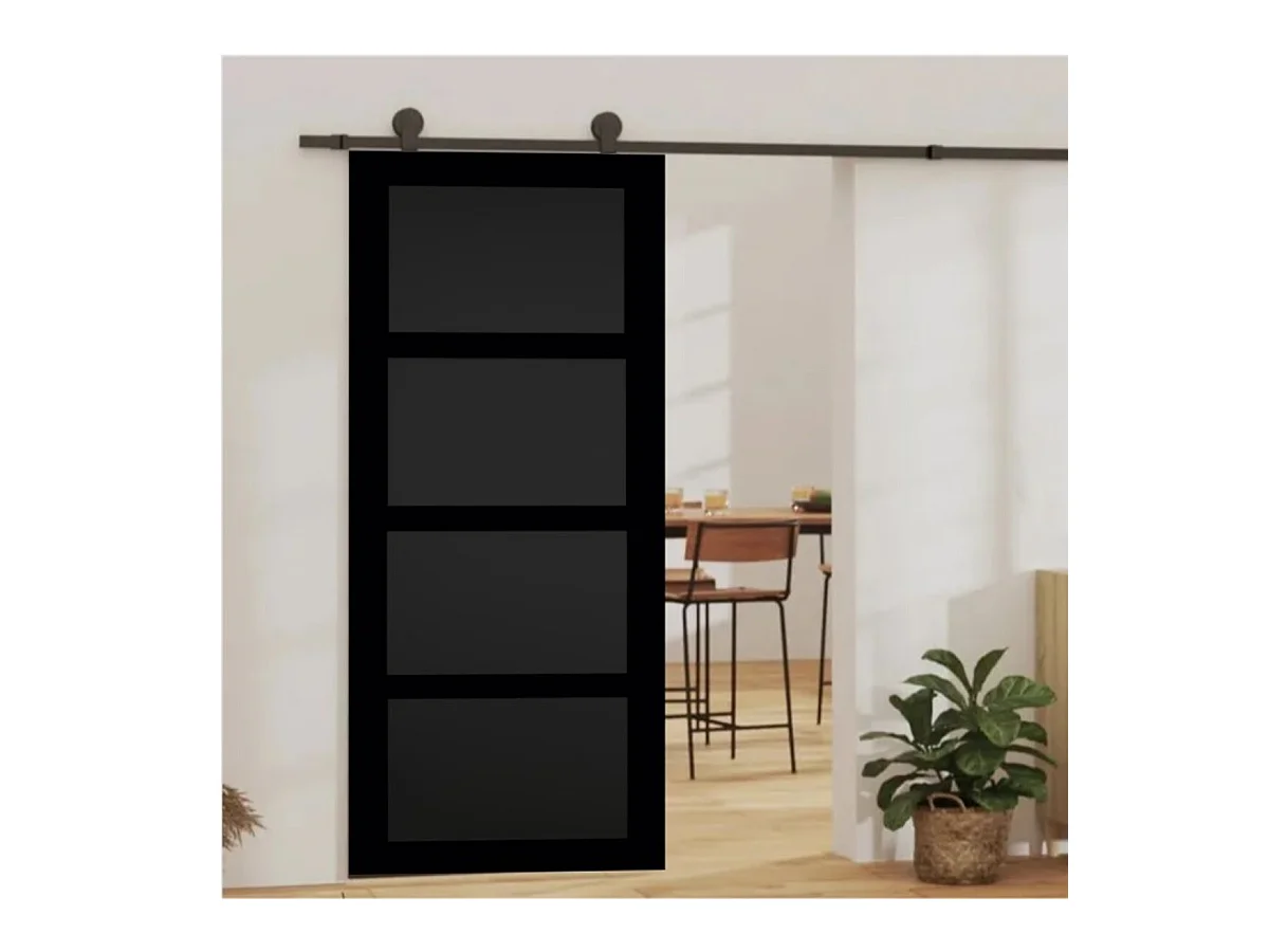 Schuifdeur Telia zwart 4 panelen H204 x L73 + Spoor met wielen