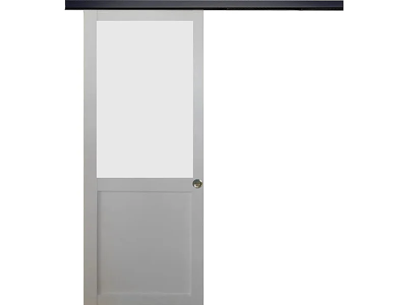 Puerta corredera blanca Athena H204 x L83 + riel de aluminio negro y 2 carcasas