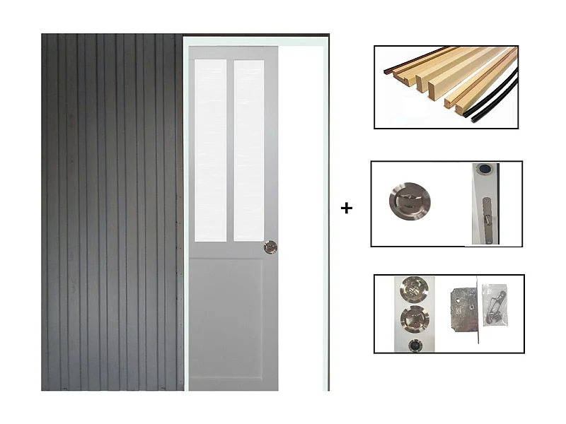 Porte Coulissant Atelier Blanc Vitre Depoli H204 X L73 + Systeme De Galandage Et Kit De Finition Inclus Gd Menuiseries