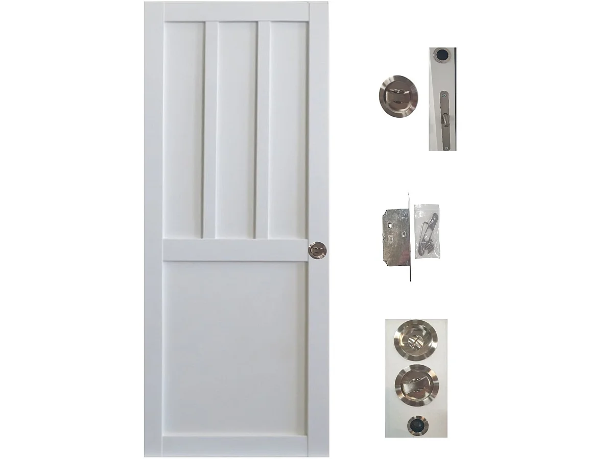 Porte Coulissante Atelier 2 Panneaux Blanc H204 X L73, Serrure Condamnation Gd Menuiseries