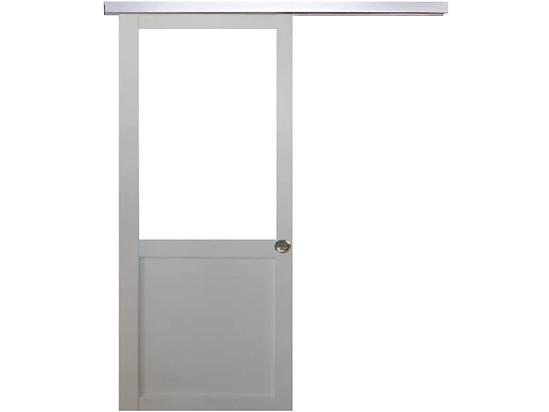 Porte Coulissante Atelier Blanc H204 X L93 Sans Meneau + Rail Alu Et Coquilles Gd Menuiseries