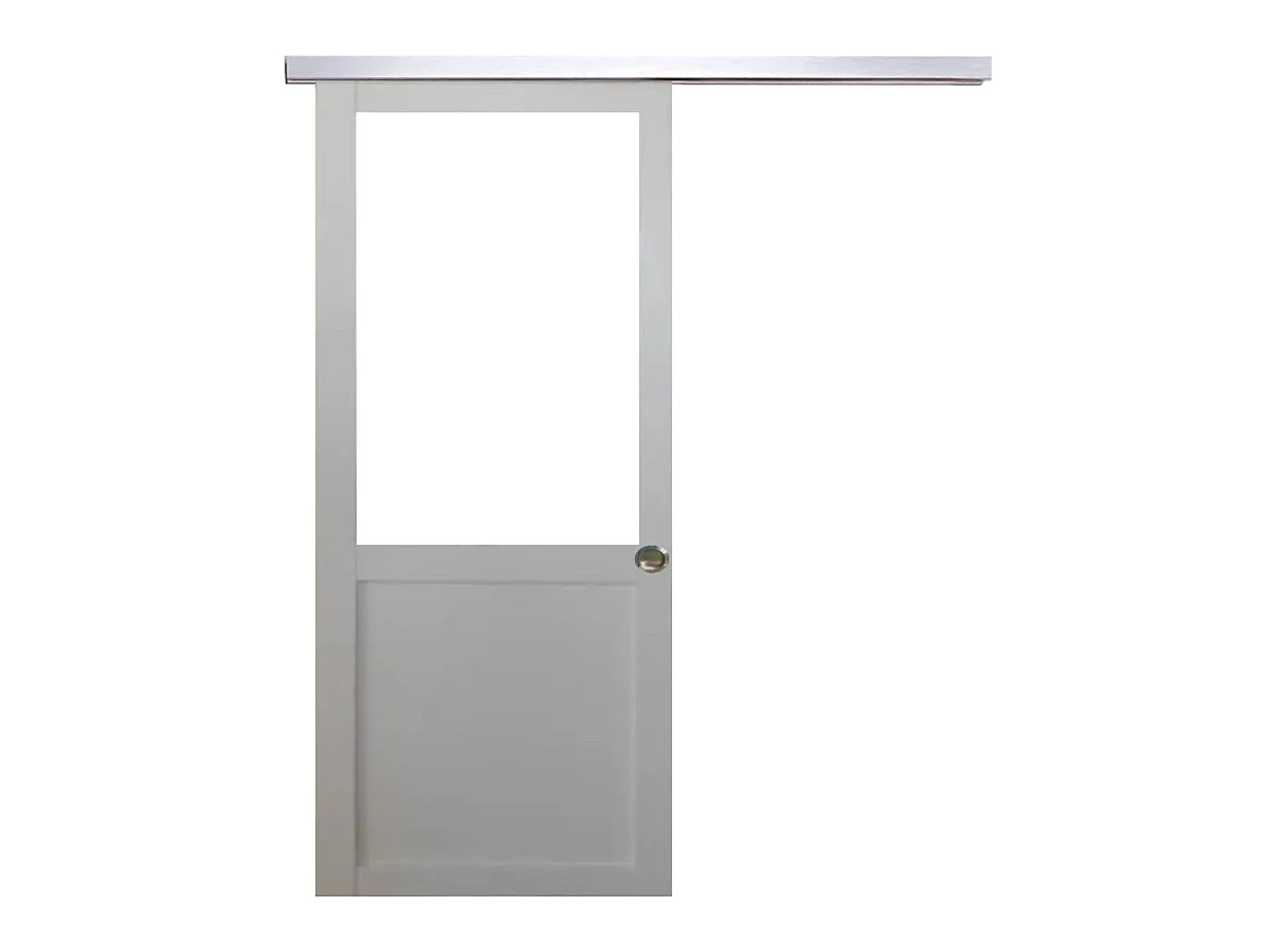 Porte Coulissante Atelier Blanc H204 X L93 Sans Meneau + Rail Alu Et Coquilles Gd Menuiseries