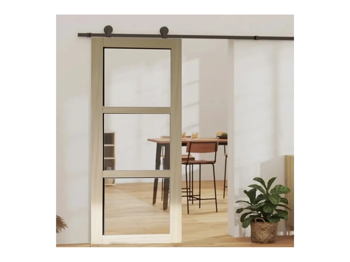 Porta scorrevole in legno Ayous Vetro trasparente H204 x L83 + Guida a rulli e 2 gusci senza maniglia