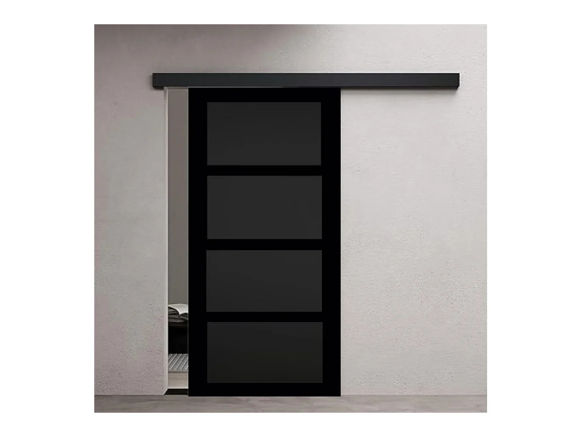 Porta scorrevole Telia nera 4 pannelli H204 x L83 + binario in alluminio nero
