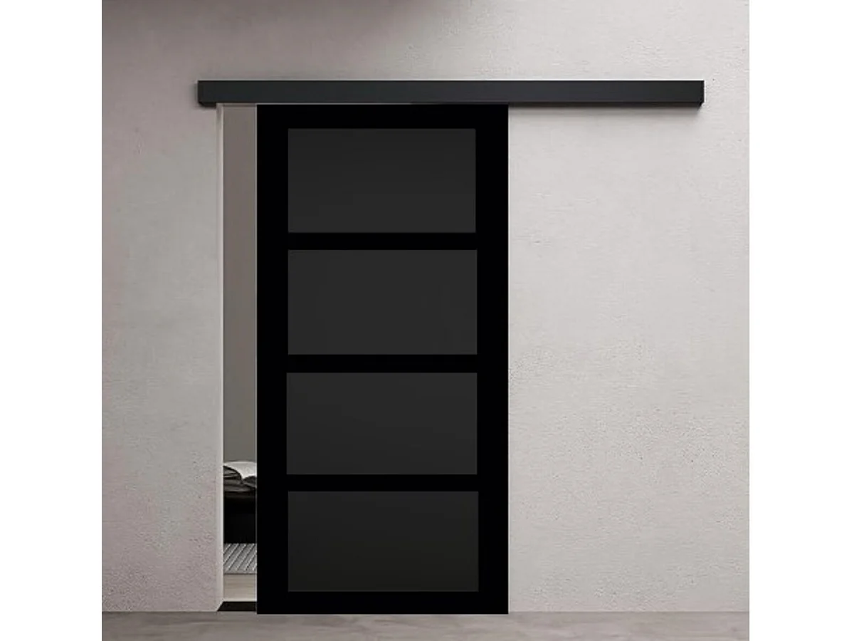 Puerta corredera negra Telia 4 paneles Al204 x L83 + carril aluminio negro
