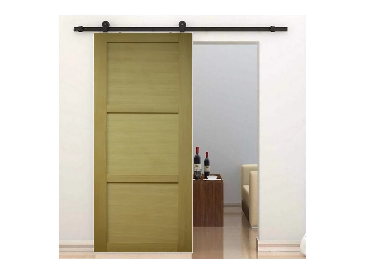 Porta Scorrevole Ayous in Legno 3 Ante H204 x L73 + Rullo Nero e 2 Gusci Neri senza maniglia