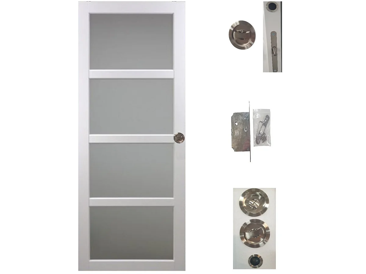 Porte Coulissante Tana Blanc Vitrée H204 X L73 Cm, Serrure Condamnation Gd Menuiseries