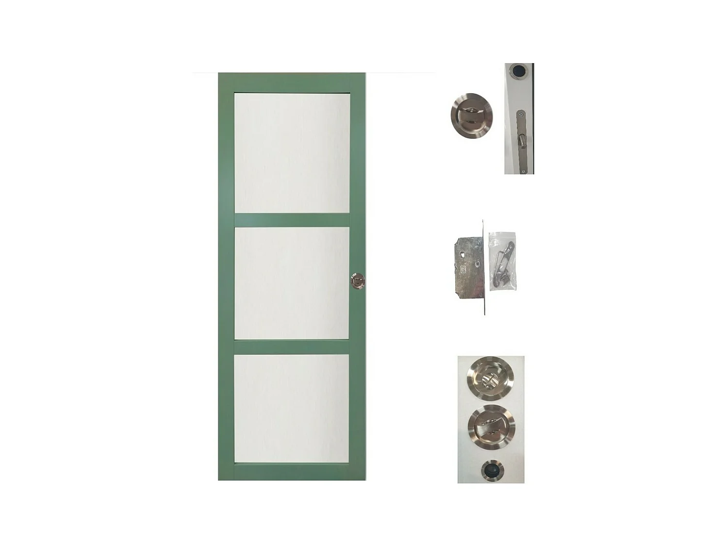 Porte Coulissante Vert Ral 6021 Vitree H204 X L73 + Serrure A  Condamnation Gd Menuiseries