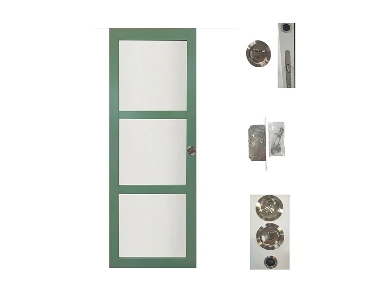 Porte Coulissante Vert Ral 6021 Vitree H204 X L73 + Serrure A  Condamnation Gd Menuiseries