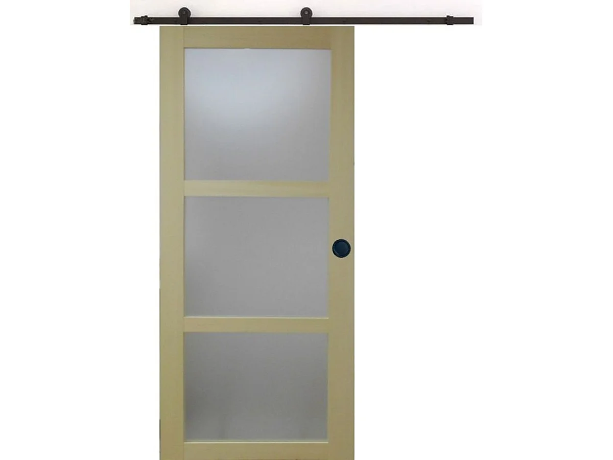 Porte Coulissante Bois Ayous Vitrée H204 X L73, Rail Roulettes, Coquilles Noir Gd Menuiseries