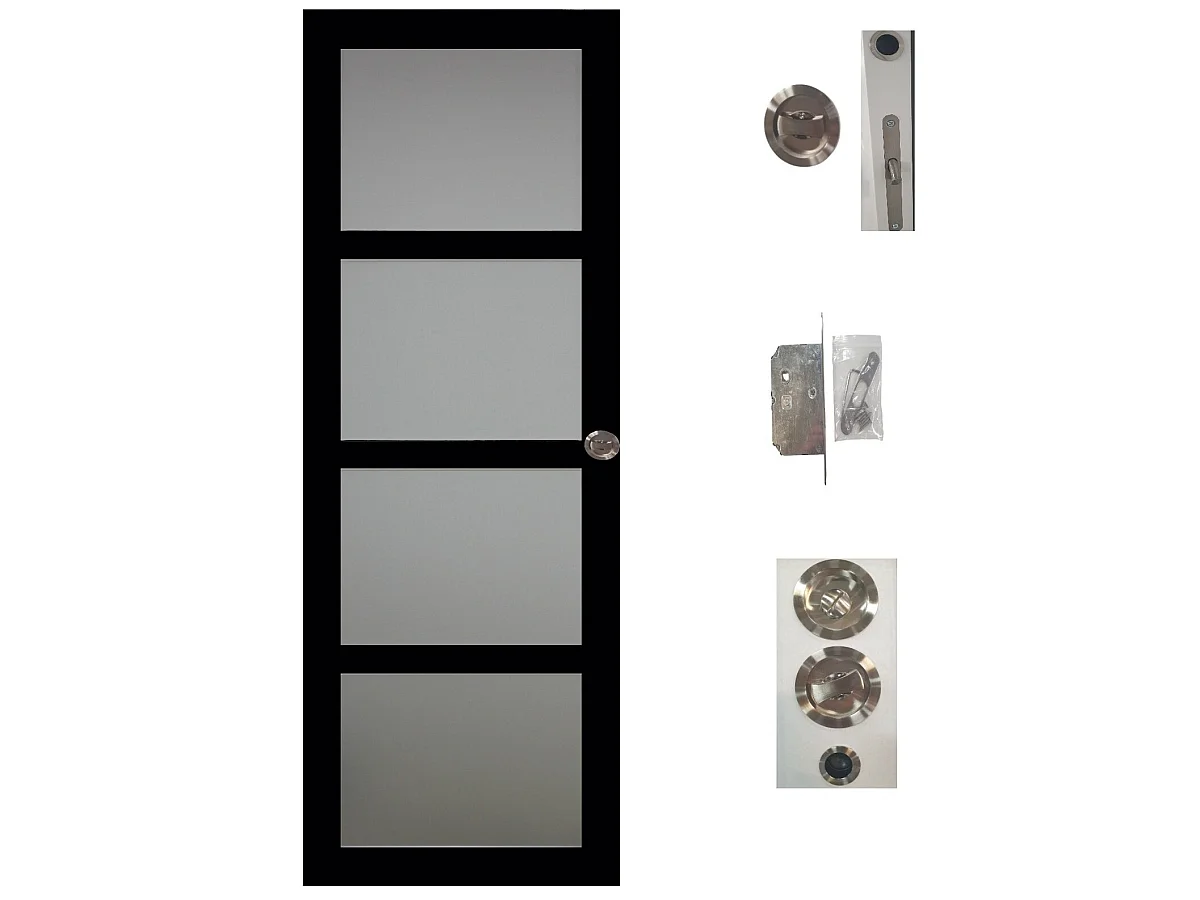 Porte Coulissante Telia Noir Vitrée H204 X L83 Cm, Serrure Condamnation Gd Menuiseries