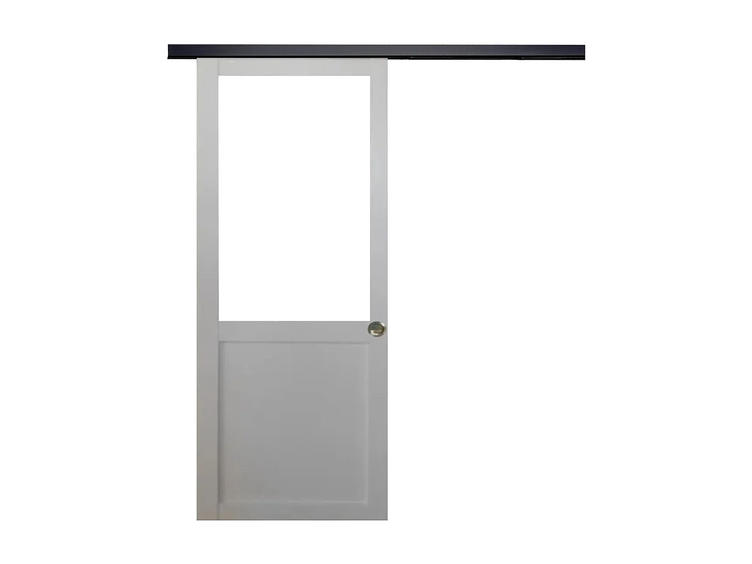 Porta scorrevole da laboratorio bianca senza montante H204 x L73 cm, binario in alluminio con nastro nero, conchiglie GD MENUISERIESti