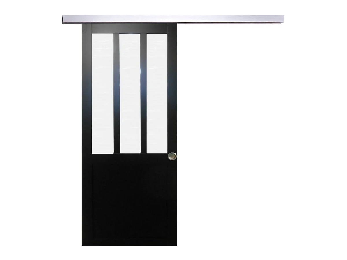 Porta scorrevole nera da officina in vetro satinato H204 x L73 + binario in alluminio e 2 gusci