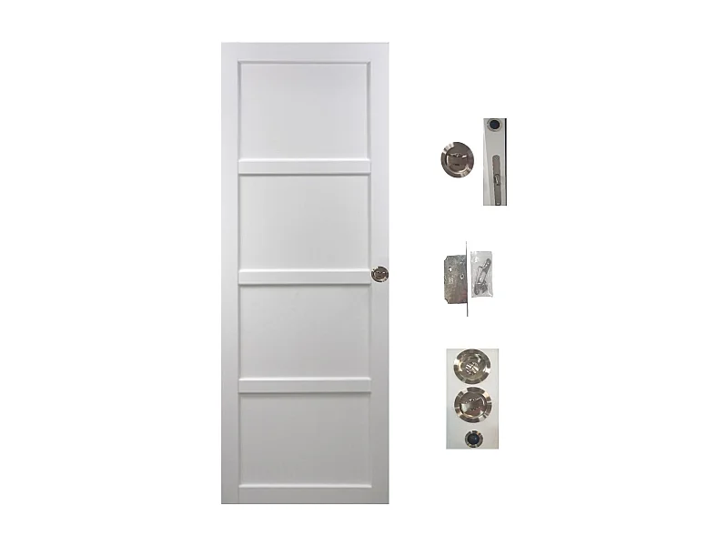 Porte Coulissante Tamera Blanc 4 Panneaux H204 X L83, Serrure Condamnation Gd Menuiseries