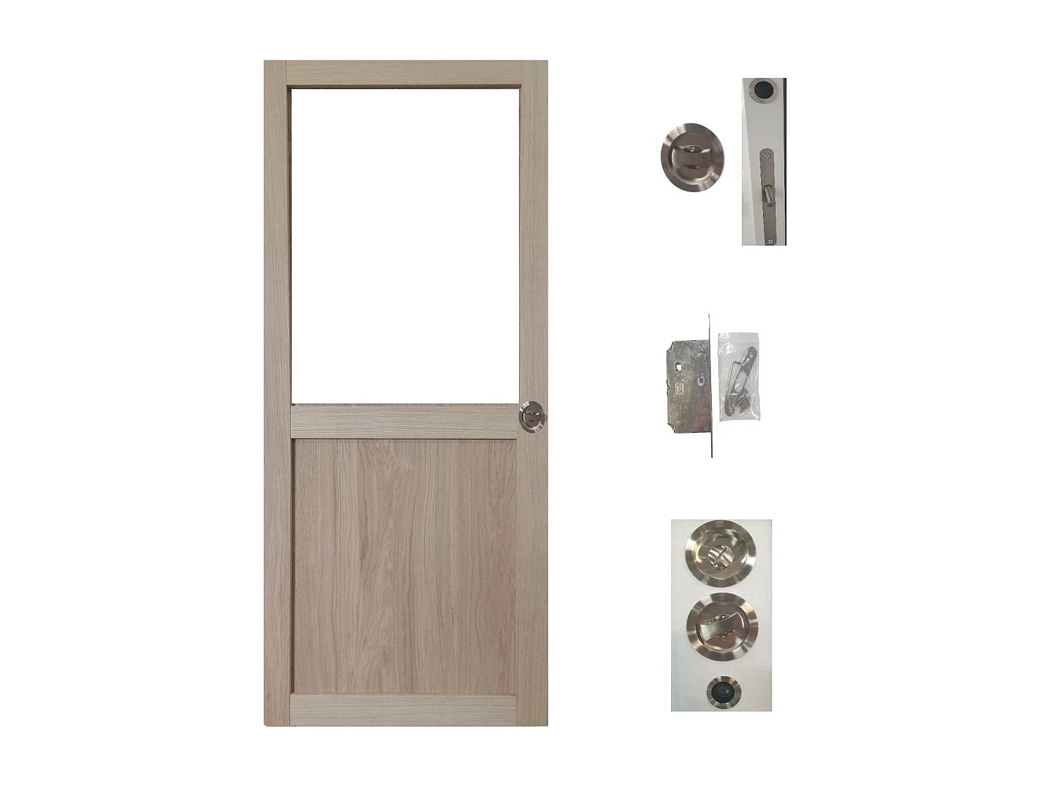 Porte Coulissante Atelier Placage Chene Vitrée H204 X L83, Serrure Condamnation Gd Menuiseries