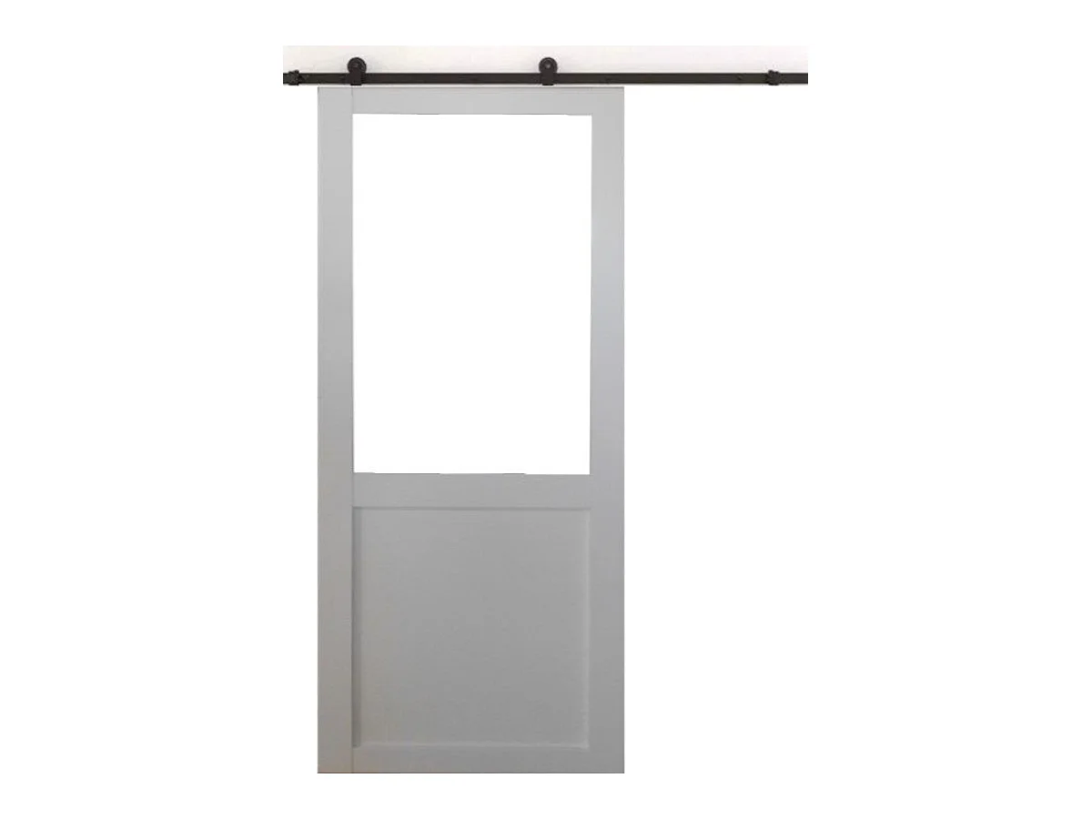 Porte Coulissante Atelier Blanc H204 X L93 Sans Meneau + Rail A Roulettes Noir Gd Menuiseries
