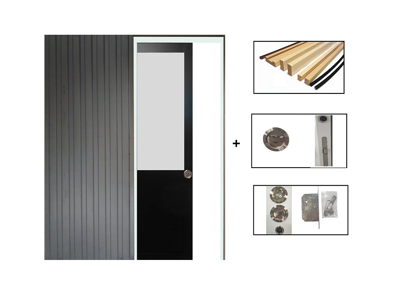 Porte Coulissant Athena Noir H204 X L83 + Systeme De Galandage Et Kit Finition Inclus Gd Menuiseries