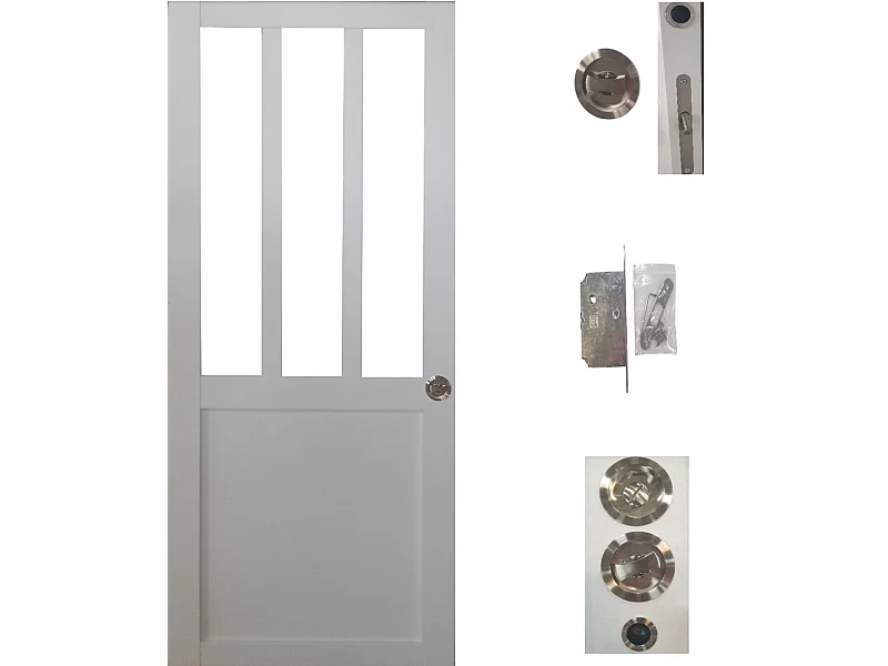 Porte Coulissante Atelier Blanc H204 X L93 + Serrure à Condamnation Gd Menuiseries