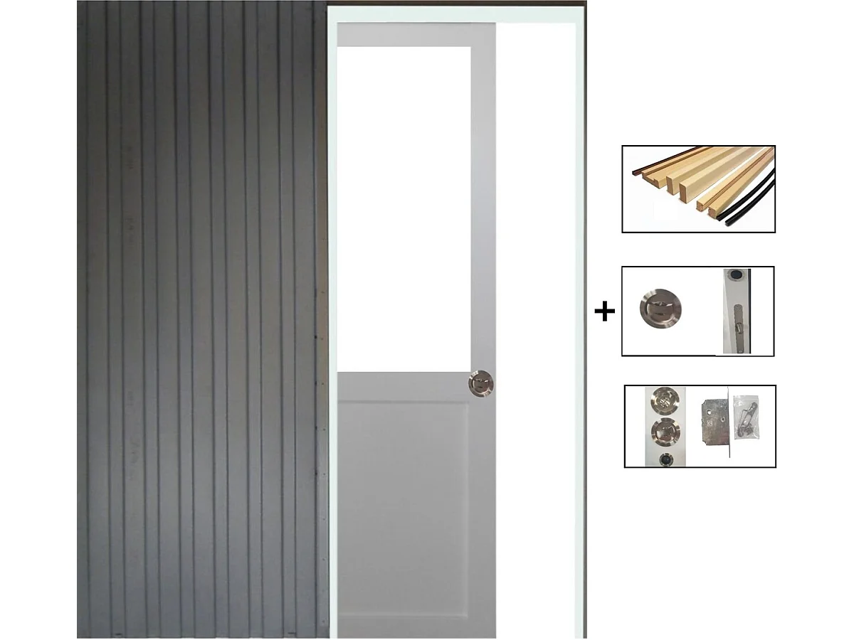 Porte Coulissant Atelier Blanc H204 X L73 Sans Meneau + Systeme De Galandage Et Kit De Finition Inclus Gd Menuiseries