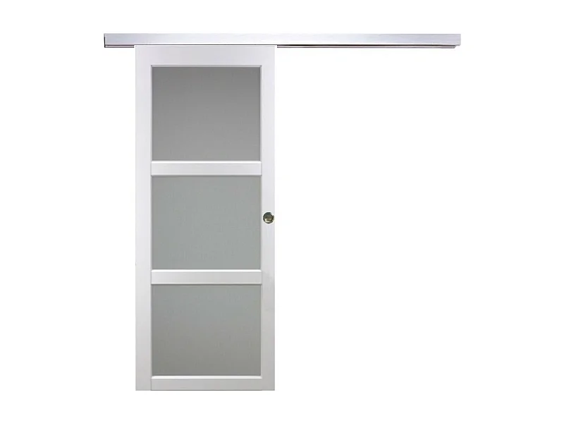 Porte Coulissante Kenya Blanc Vitree H204 X L93 + Rail Alu Et Coquilles Gd Menuiseries