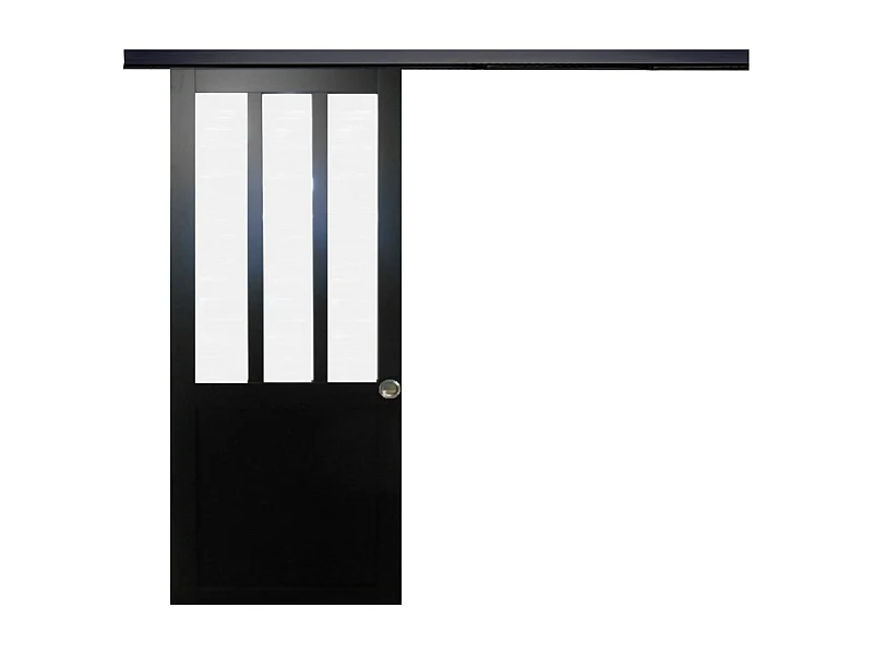 Taller de puerta corredera Vidrio esmerilado negro H204 x L73 + Riel de aluminio Tira negra y 2 carcasas