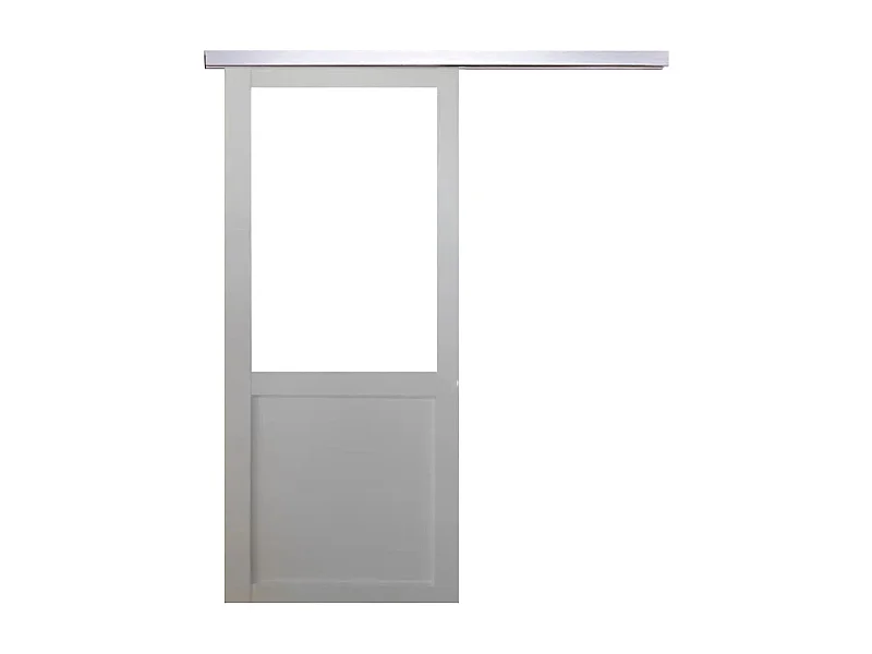 Porte Coulissante Atelier Blanc H204 X L93 Sans Meneau + Rail Alu Gd Menuiseries