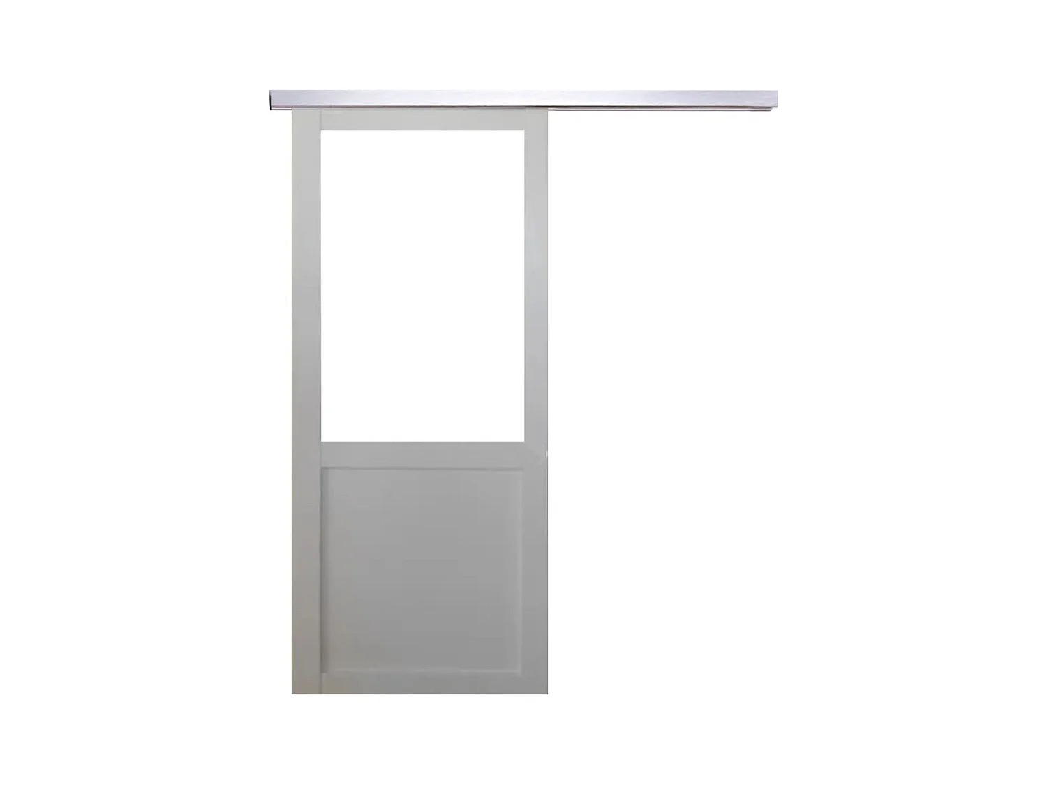 Porte Coulissante Atelier Blanc H204 X L93 Sans Meneau + Rail Alu Gd Menuiseries