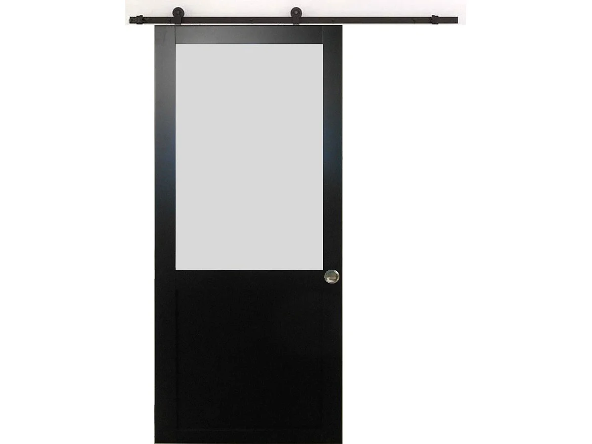 Puerta corredera Athena negra Al 204 x L 83 + carril con ruedas y 2 carcasas