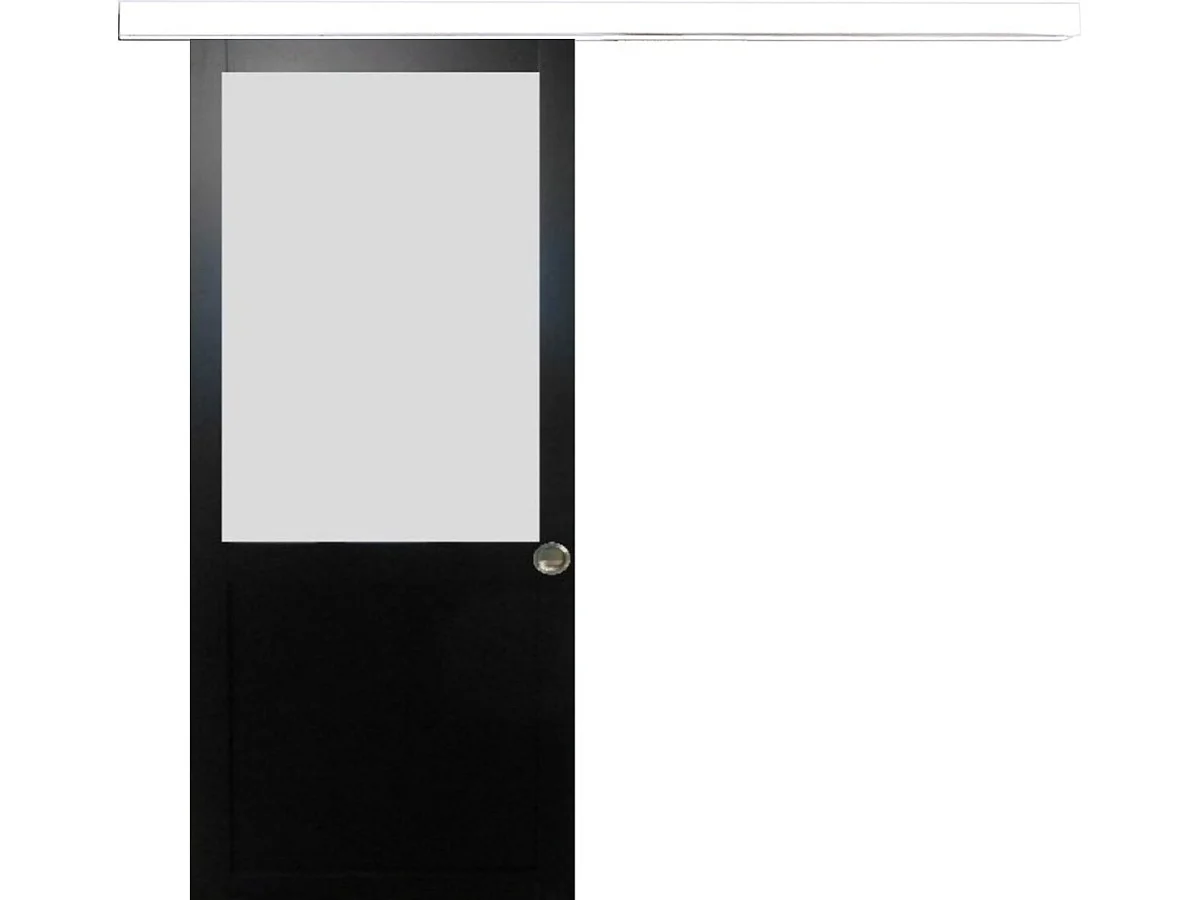 Porta scorrevole Athena nera H204 x L83 cm, binario in alluminio con fascia bianca, conchiglie Gd Menuiseries