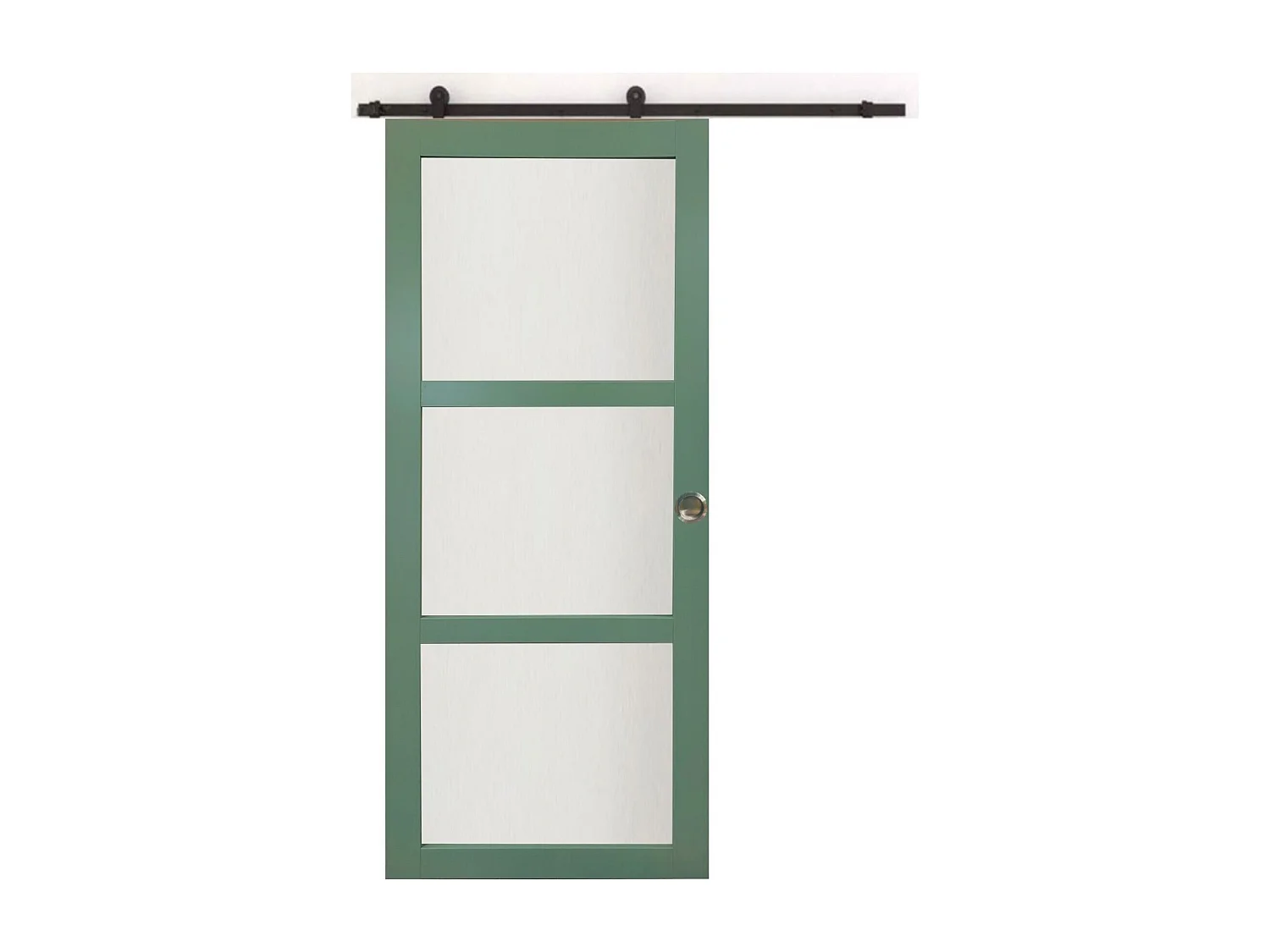 Porte Coulissante Vert Pâle Vitrée H204 X L83 Cm, Railroulette, Coquilles Gd Menuiseries